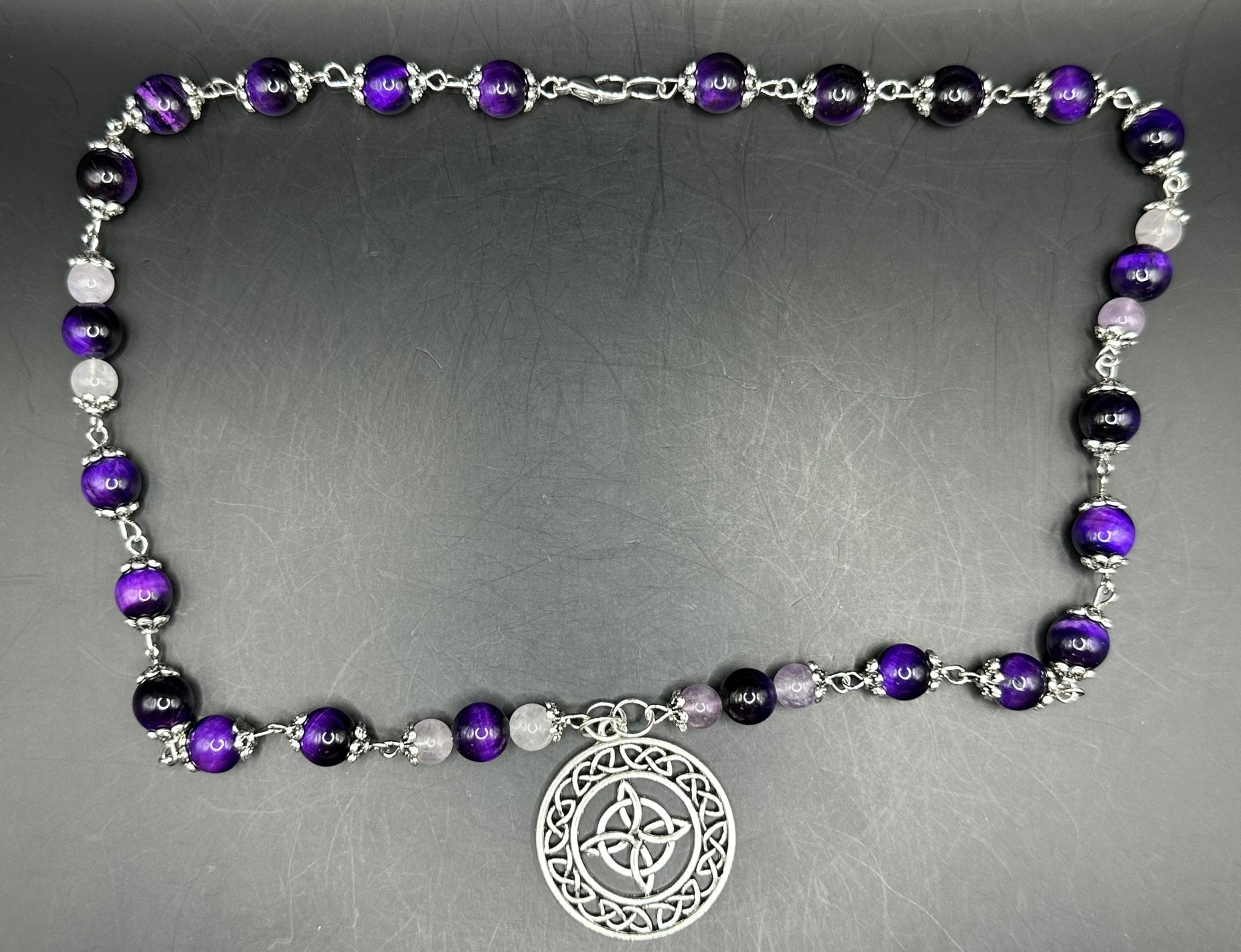 Purple Tigers Eye, Thistle Cats Eye Necklace